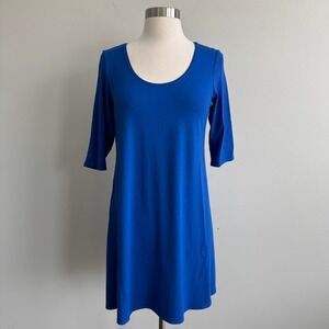 Eileen Fisher Blue Scoop Neck 3/4 Sleeve Swing Top Mini Dress Small